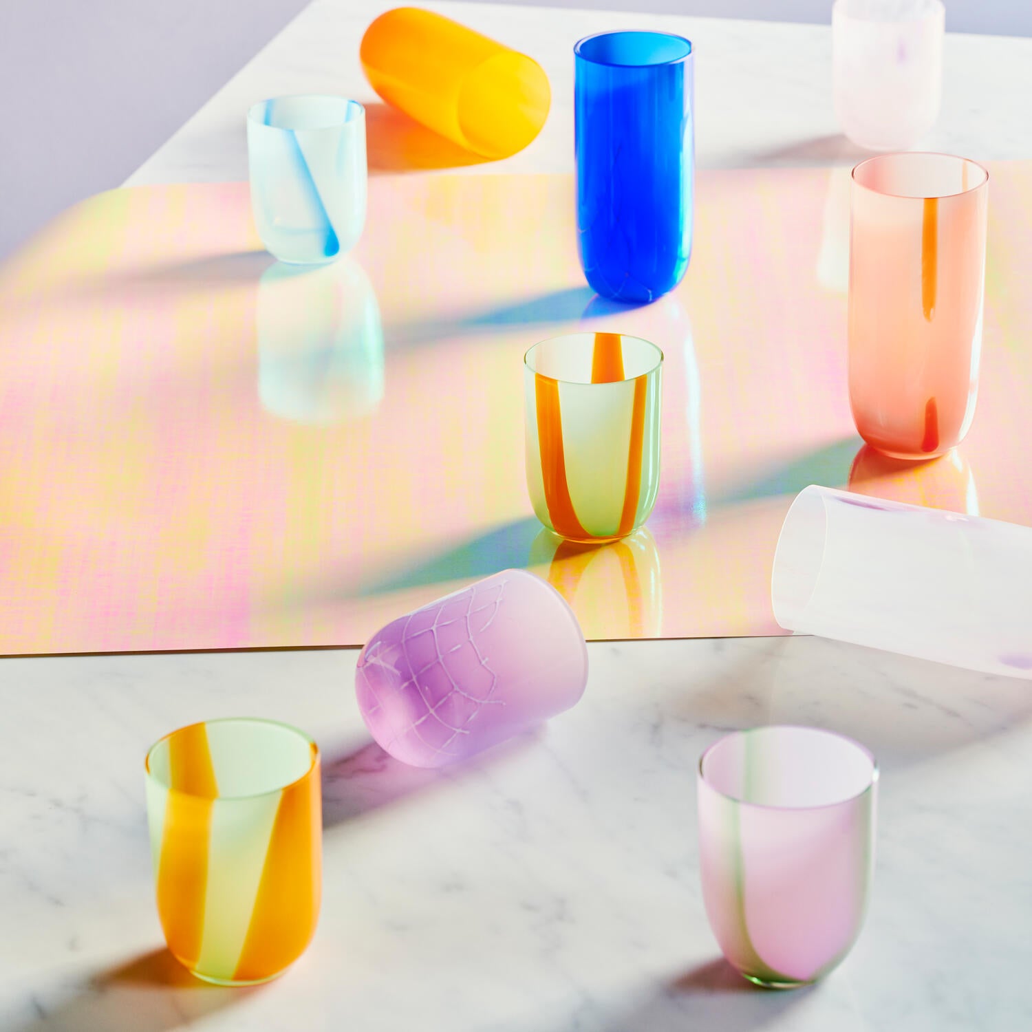 Flow Tumbler glas, Green/Orange Stripes - 25 cl.